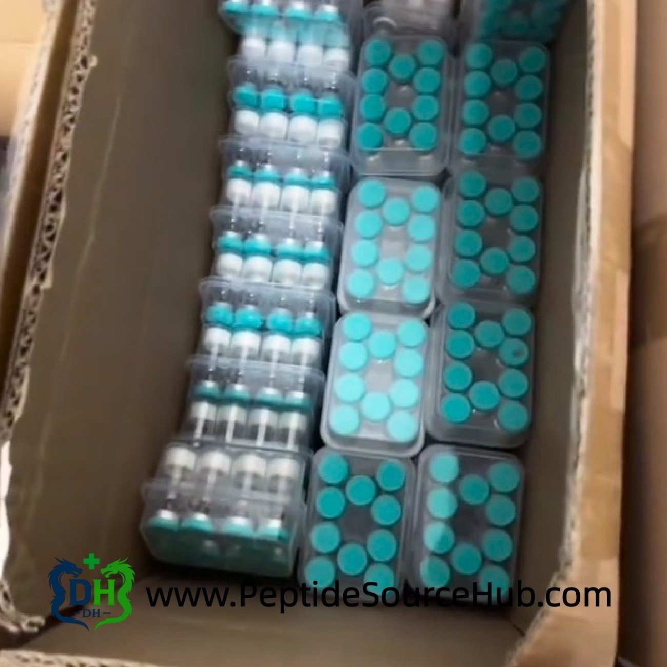 ACE-031 peptide kits in carton — bulk tray packing view