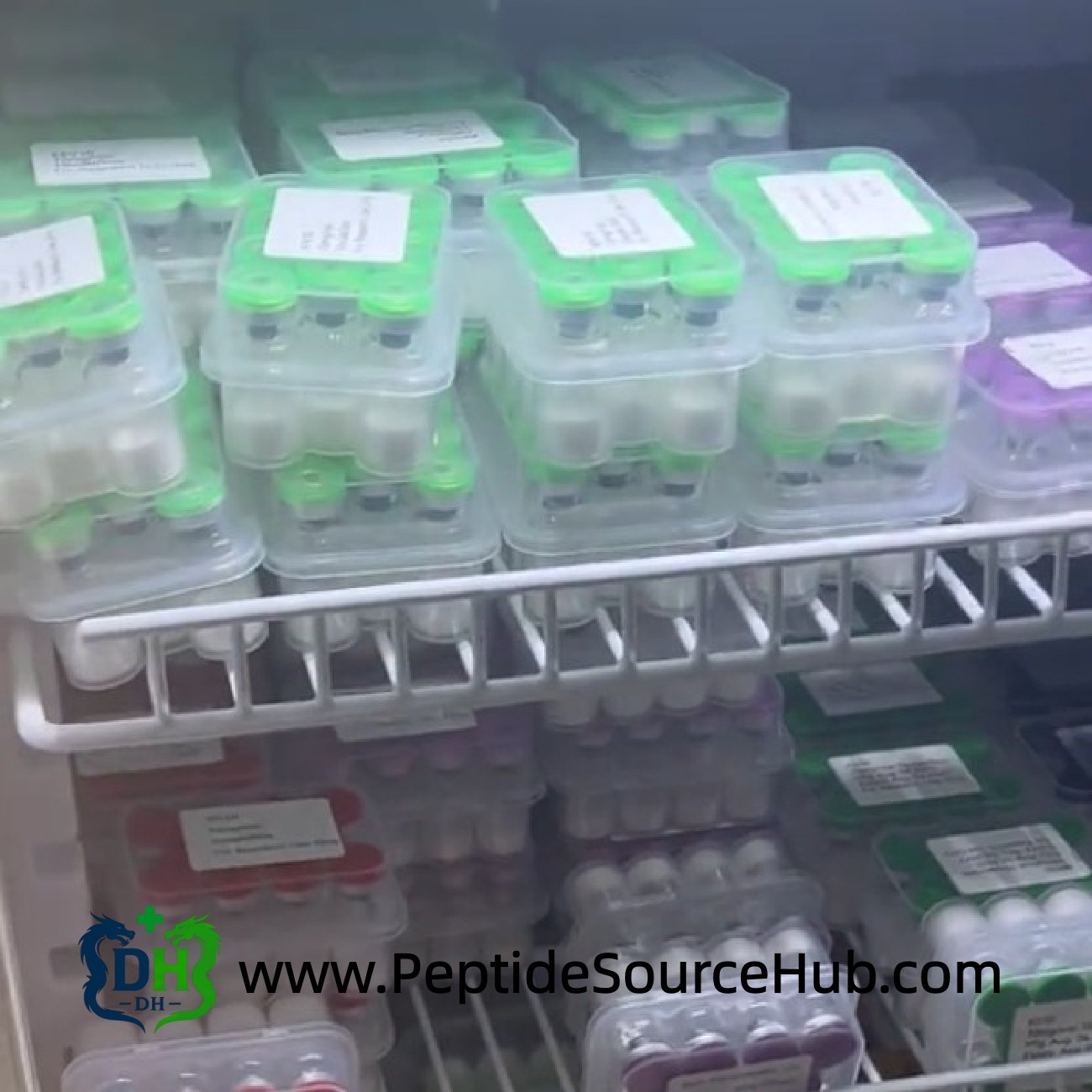 ACE-031 peptide kits on storage shelf — secure packing preparation