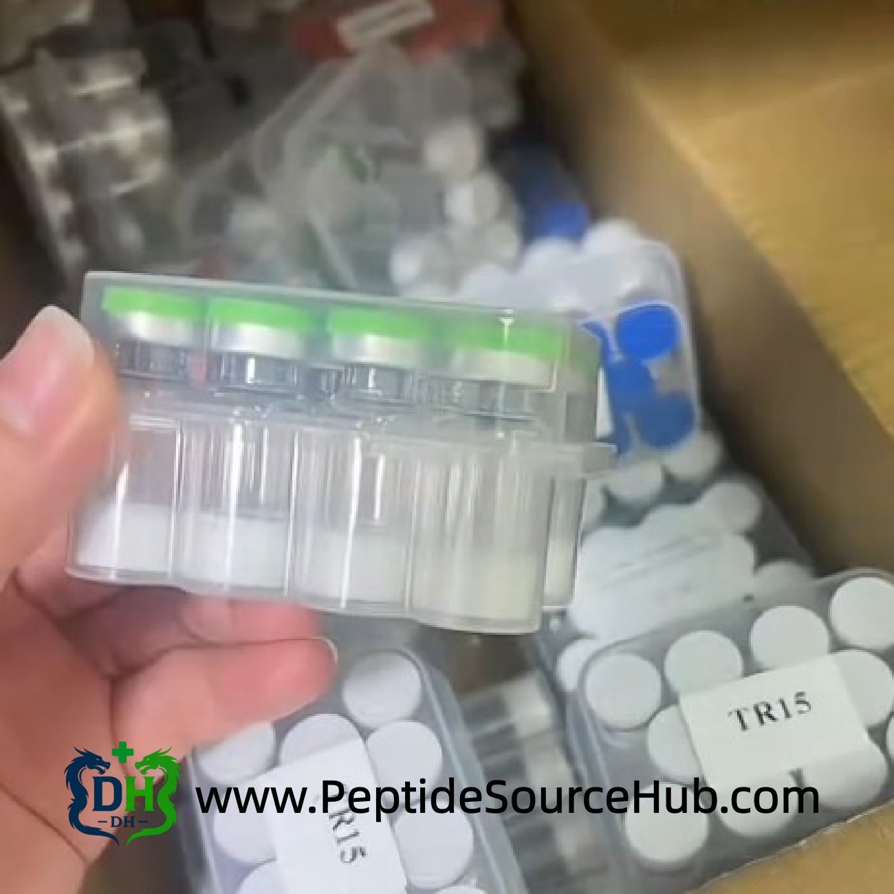 ACE-031 peptide tray in hand — factory-direct kit preparation