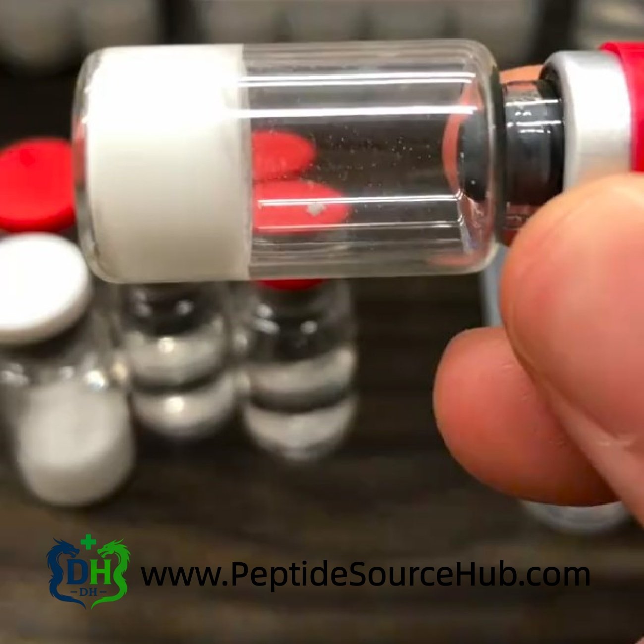 Adipotide peptide vial side view showing lyophilized powder for bulk wholesale