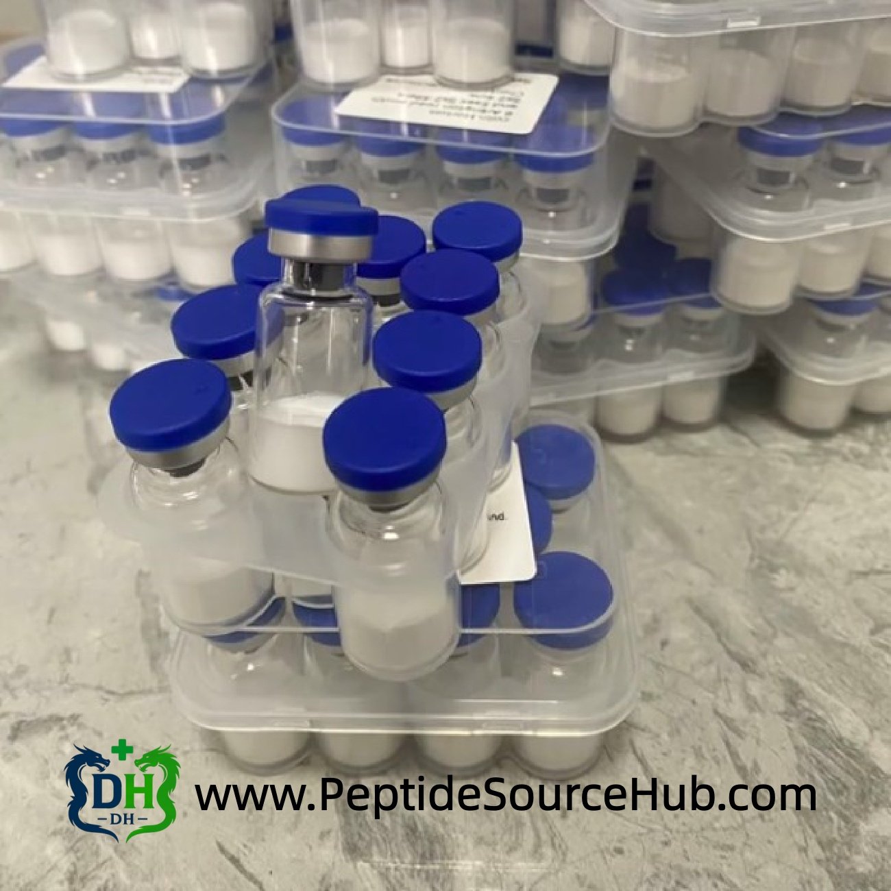 Stacked vial tray photo for BPC-157 5 mg + TB-500 5 mg Blend, bulk-ready presentation