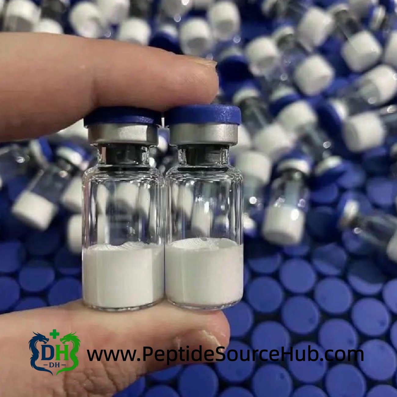 Two small vials close-up for BPC-157 5 mg + TB-500 5 mg Blend with powder level detail