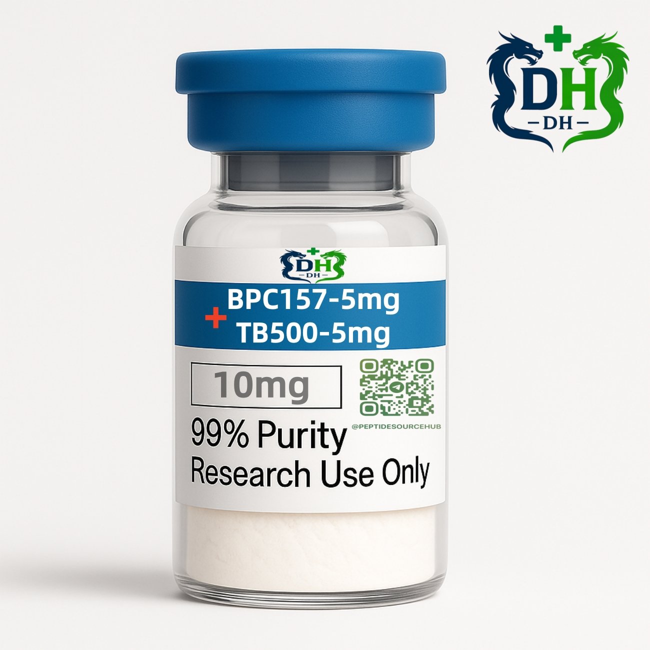 BPC-157 5 mg + TB-500 5 mg Blend vial label showing 10mg total lyophilized powder