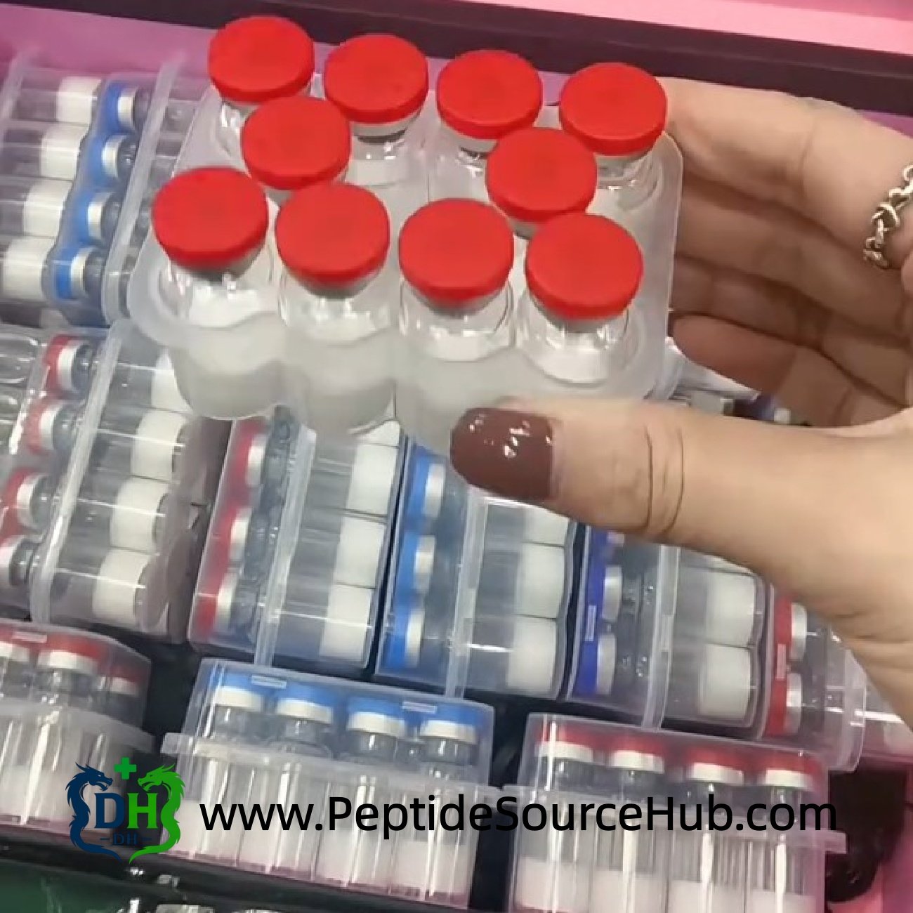 Red-cap tray display image for CJC-1295 (No DAC) + Ipamorelin blend, wholesale style