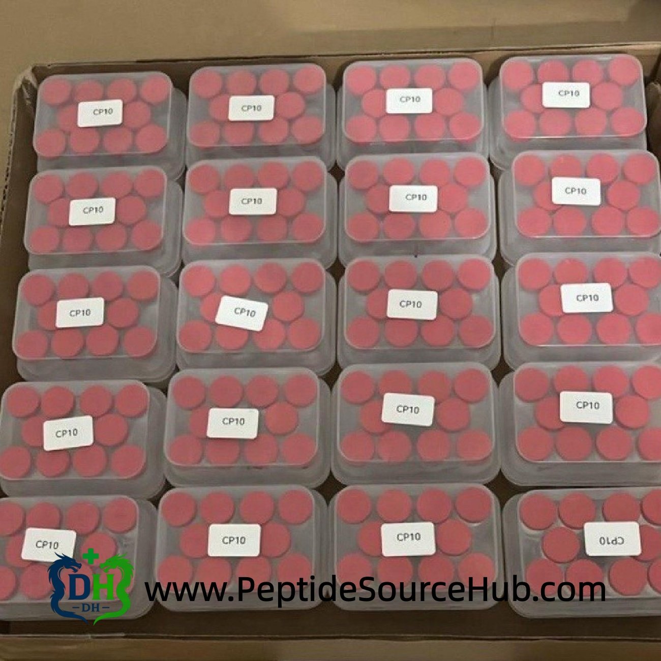 Carton of boxed kits used as reference for CJC-1295 (No DAC) + Ipamorelin blend bulk supply