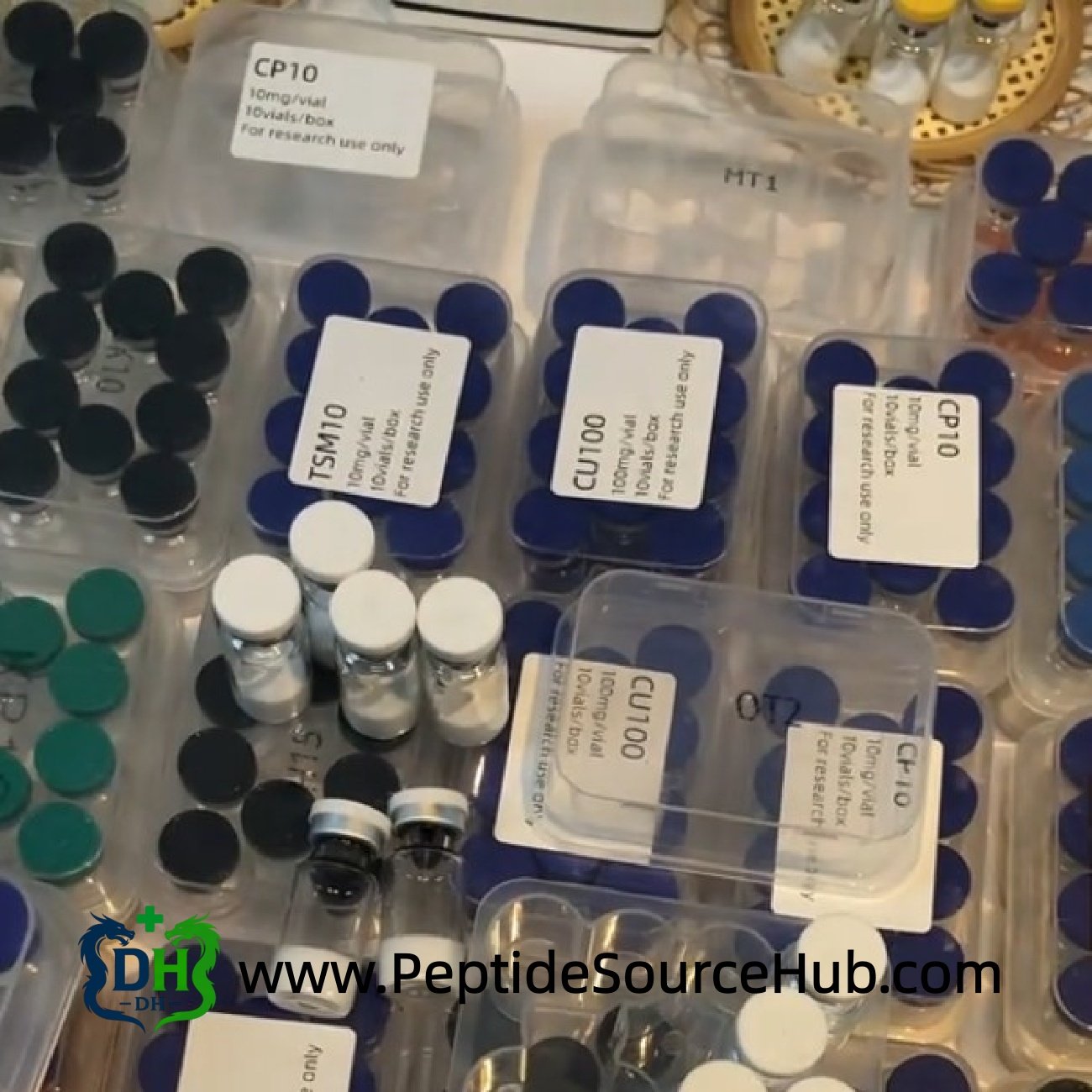 CJC-1295 (No DAC) + Ipamorelin blend packaging style, assorted kit trays