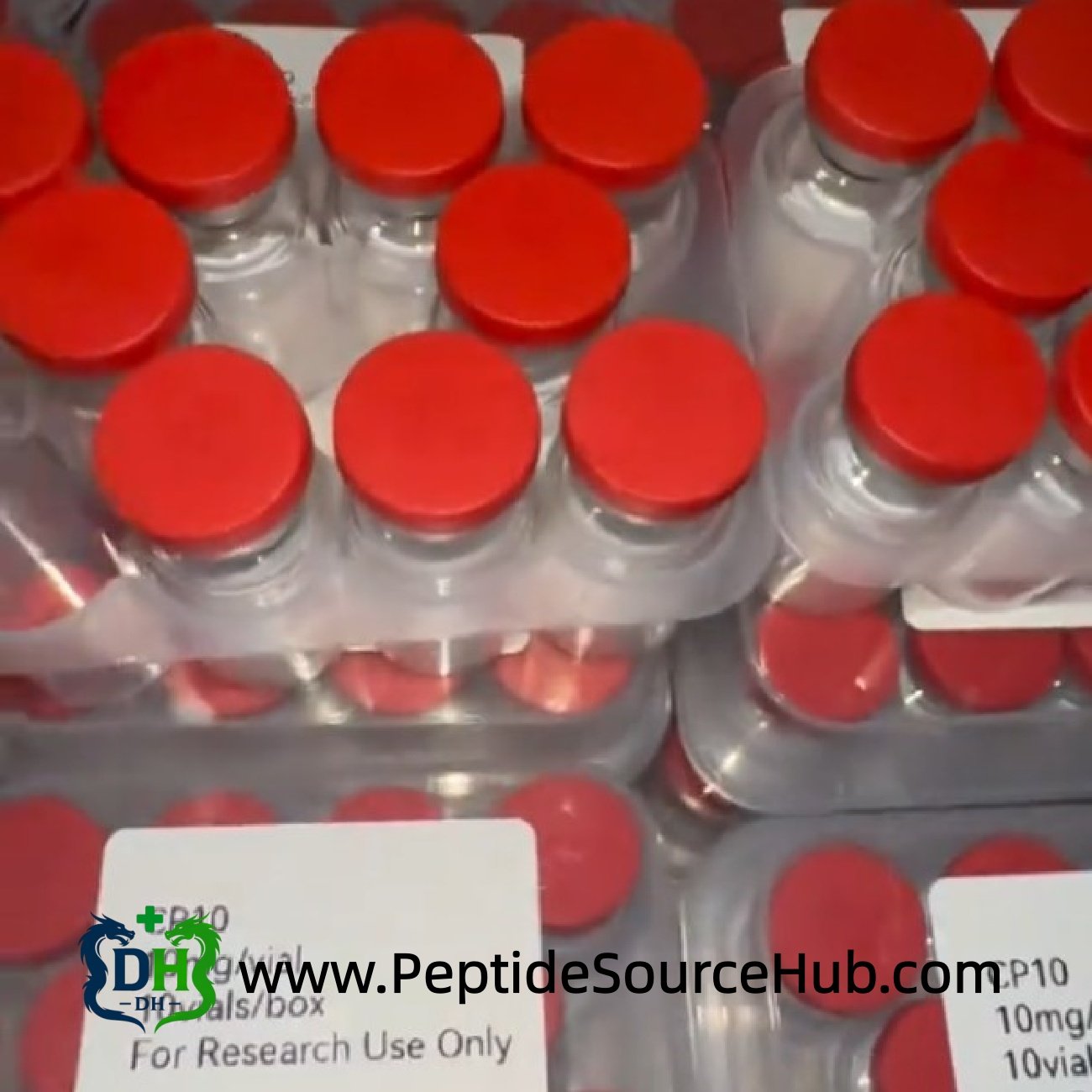 CJC-1295 (No DAC) + Ipamorelin blend stock trays, bulk fulfillment scene