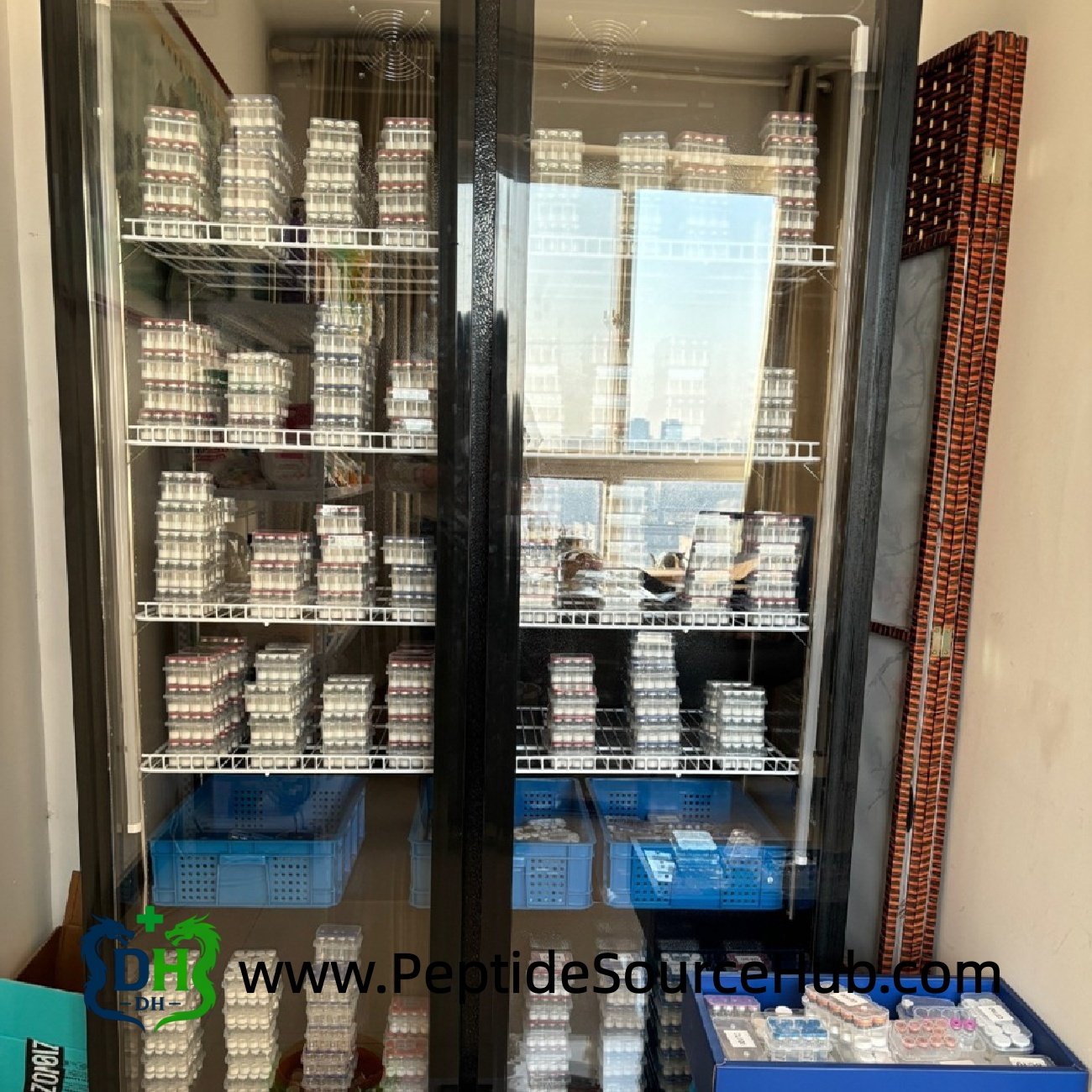 Large freezer full of Custom-Dose HGH and peptide trays