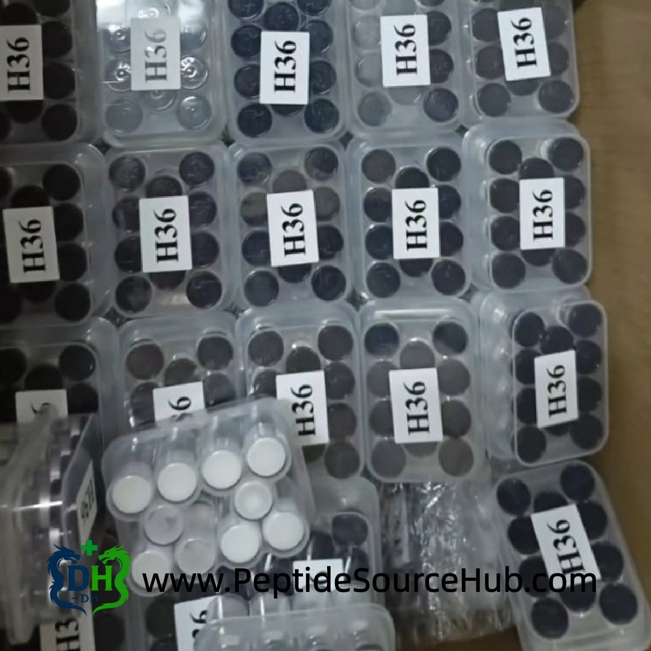 Custom-Dose HGH H36 trays with dark caps