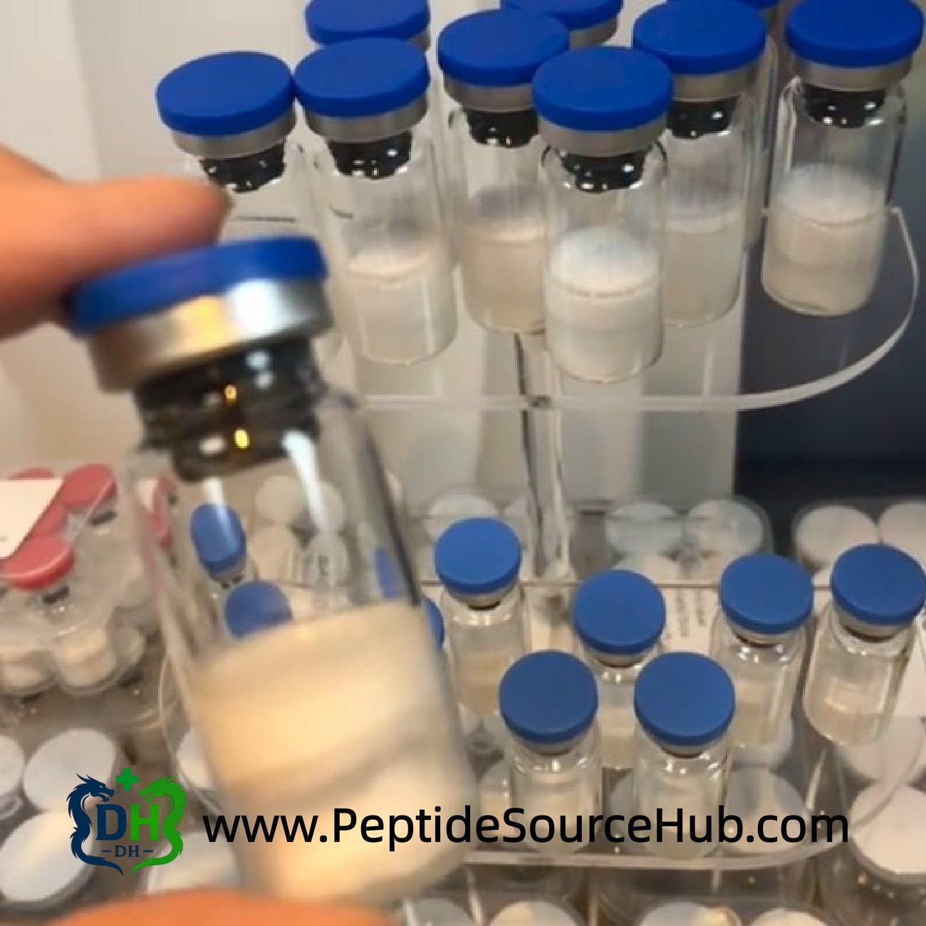 FOXO4 peptide vial displayed on acrylic stand