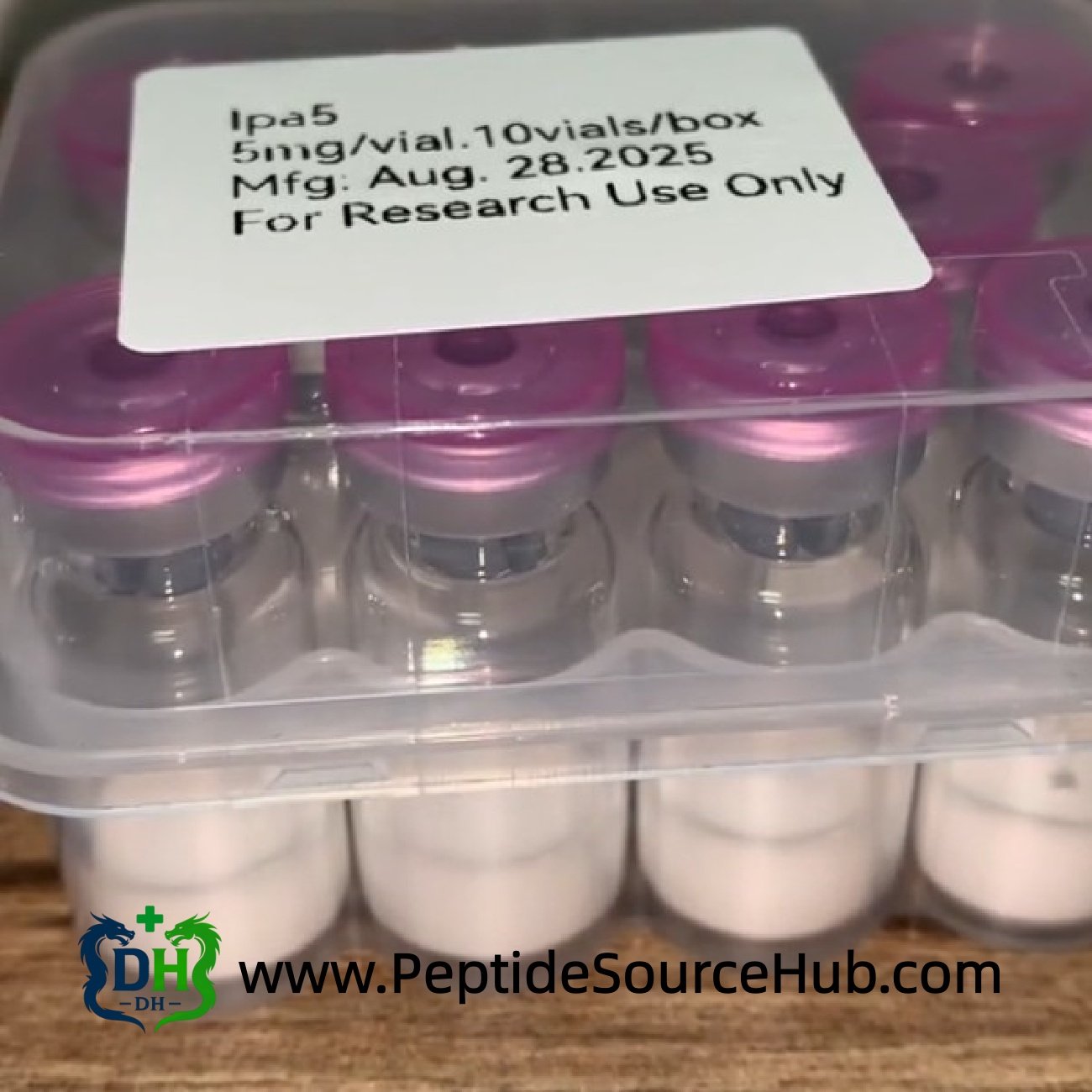 Ipamorelin Ipa5 5 mg vials in clear plastic tray