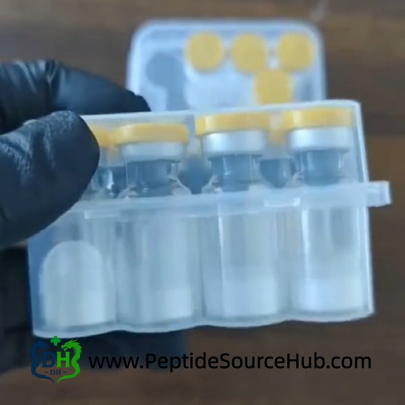 Melanotan I MT1 10 mg vials with yellow caps in tray