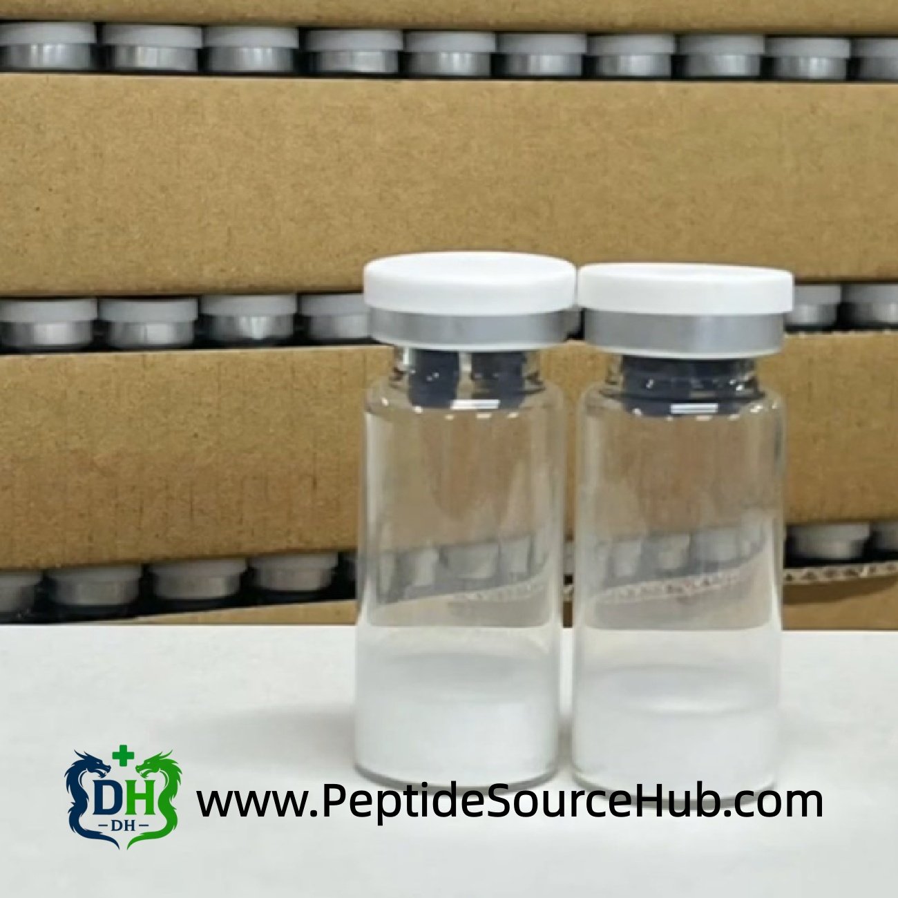 Two Melanotan I MT1 10 mg vials with white caps and white powder