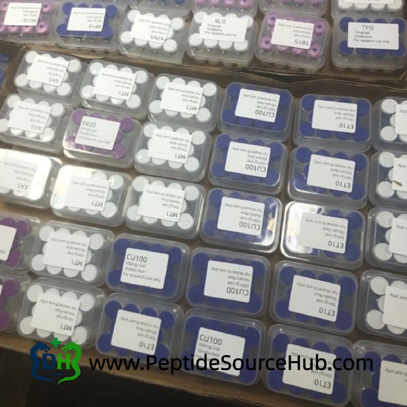 Assorted peptide kits including MT1 10 mg boxed for shipment