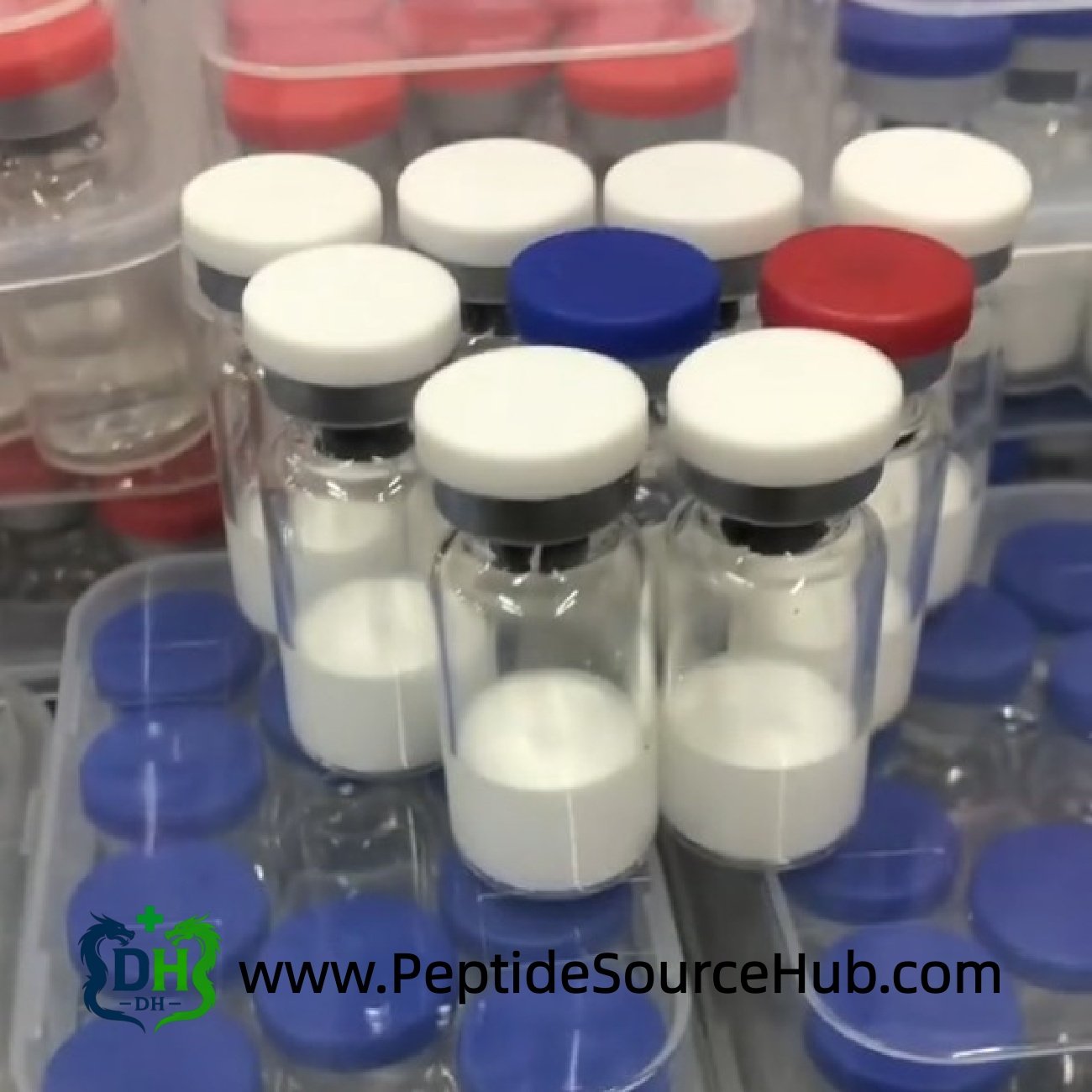 Group of Melatonin 10 mg vials with mixed cap colors