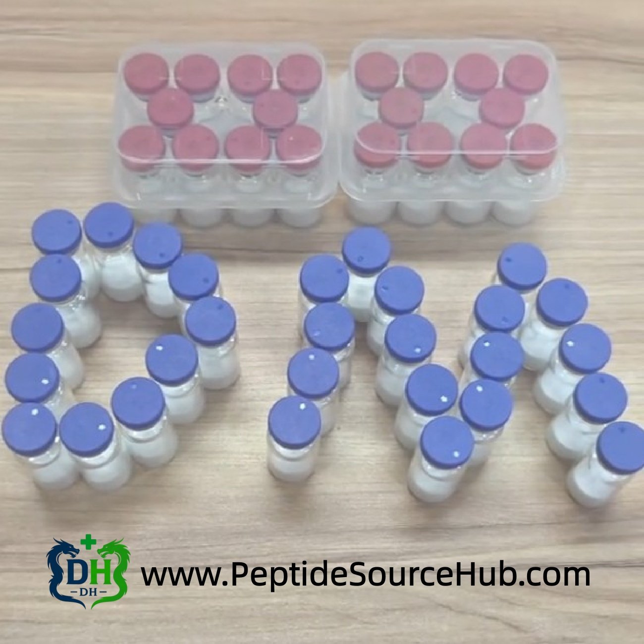 Melatonin 10 mg vials arranged as PM letters