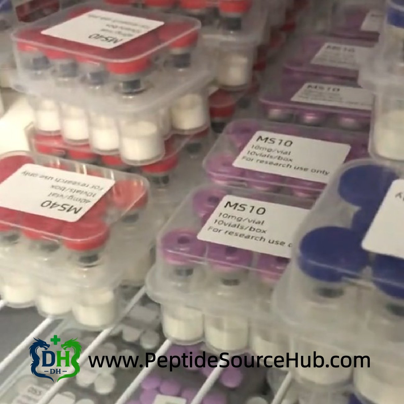 MOTS-C MS10 and MS40 peptide trays stacked in fridge
