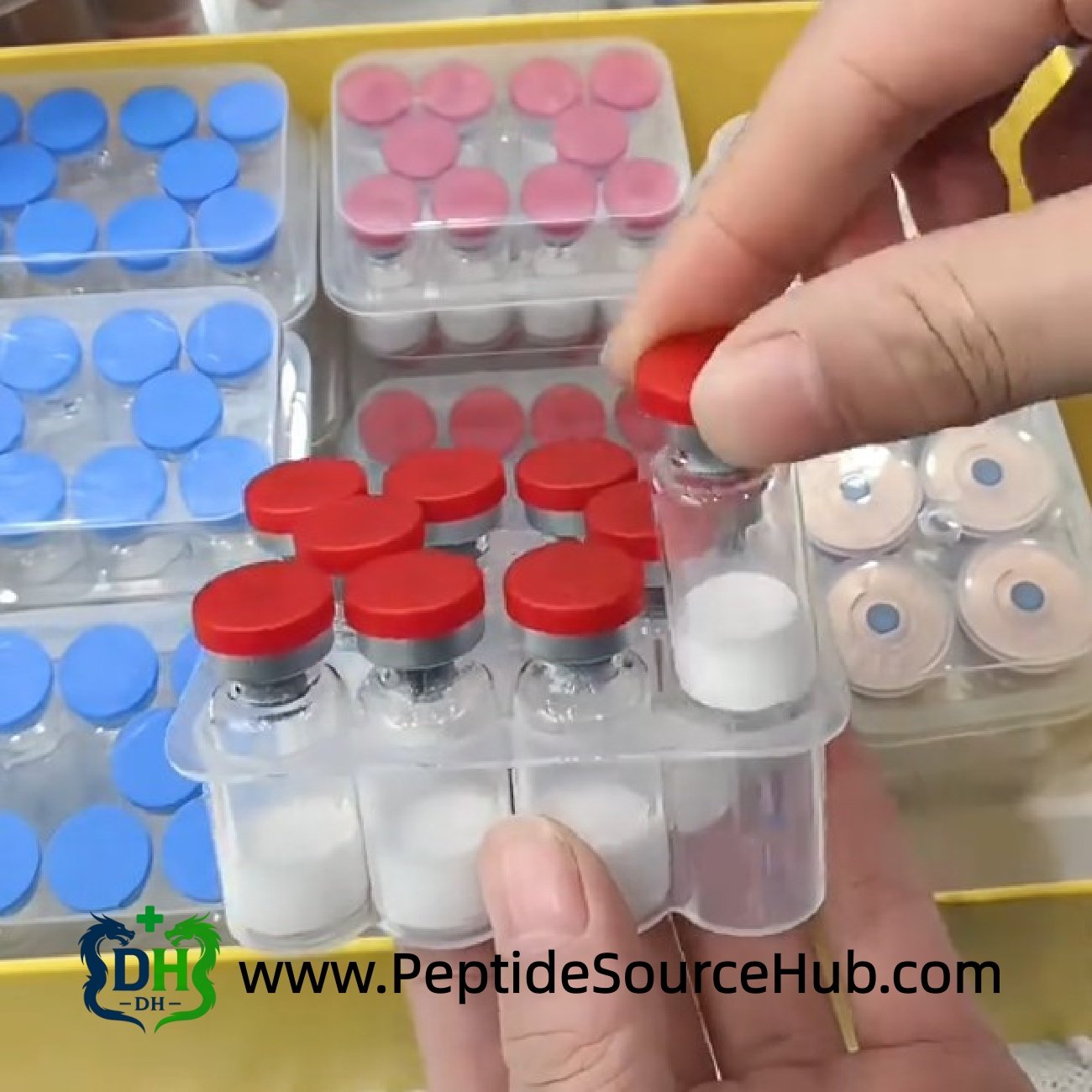 Removing single MOTS-C vial from red-cap peptide tray