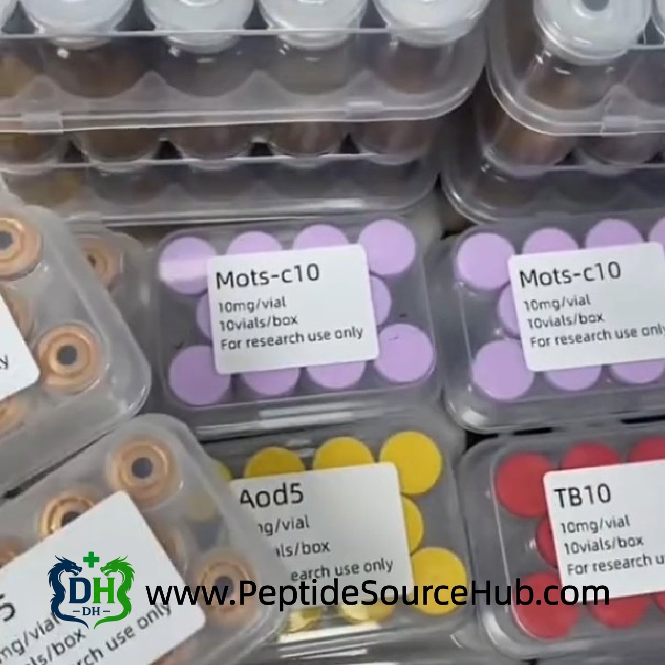 Assorted MOTS-C and other peptide trays in carton