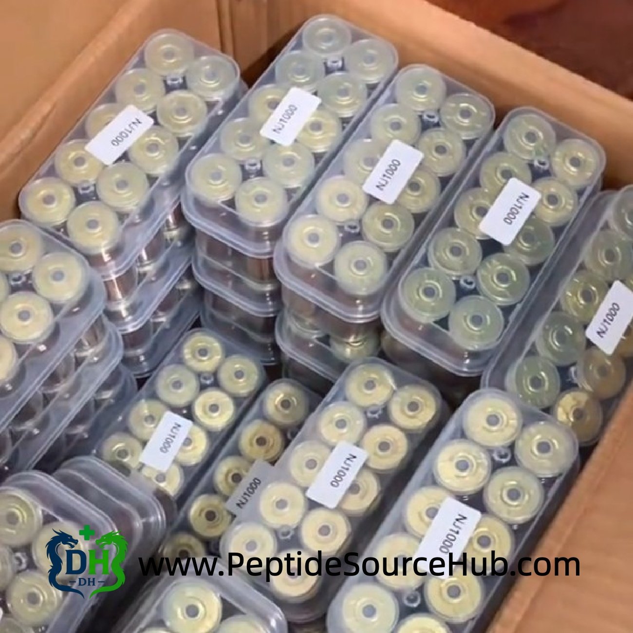 Top view of NJ1000 NAD+ vial trays packed in carton