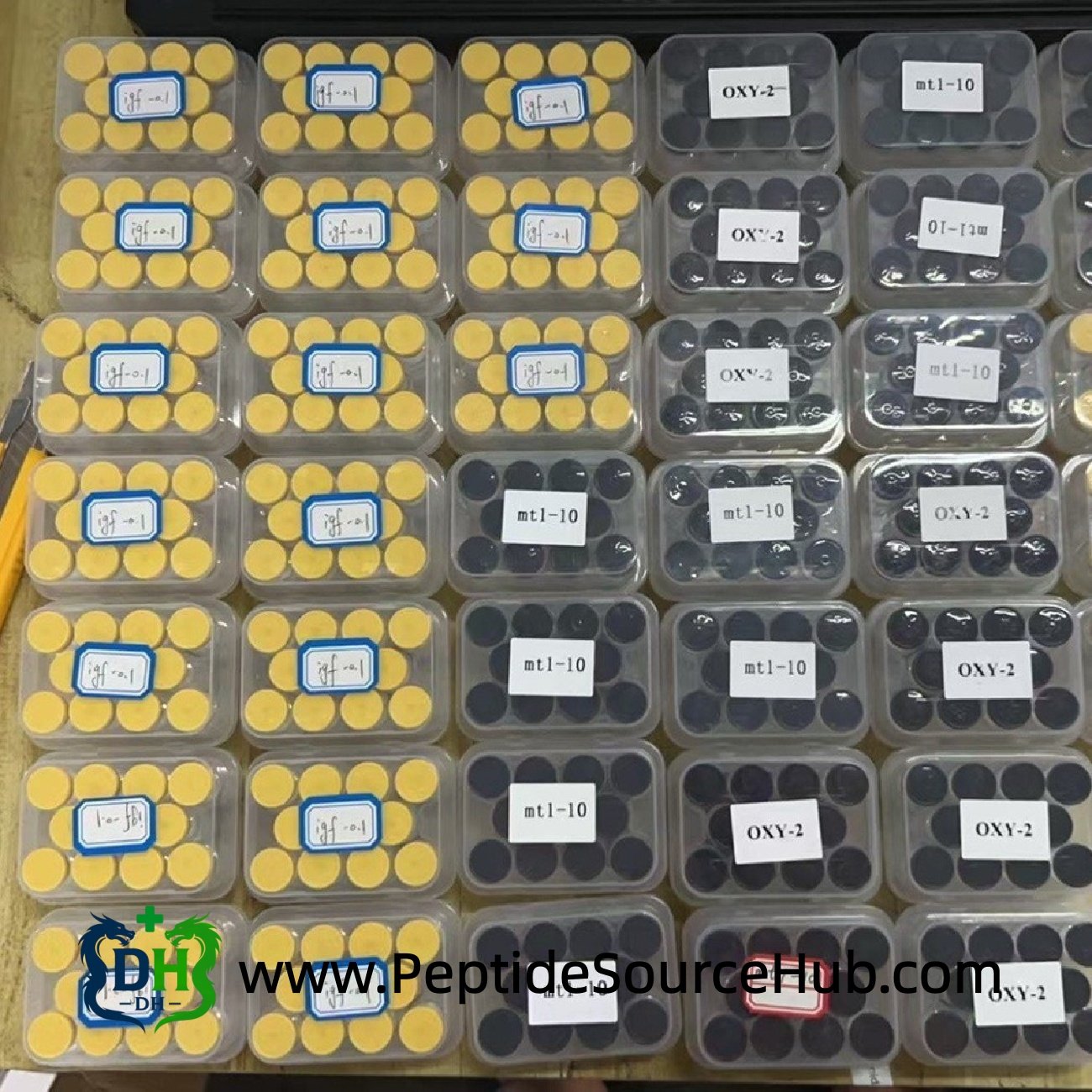 Matrix of labeled peptide trays including OXY-2 Oxytocin