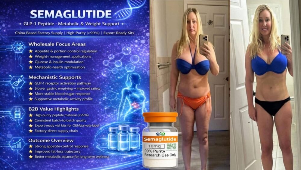 Semaglutide GLP-1 peptide 10 mg vial with before-and-after body photos