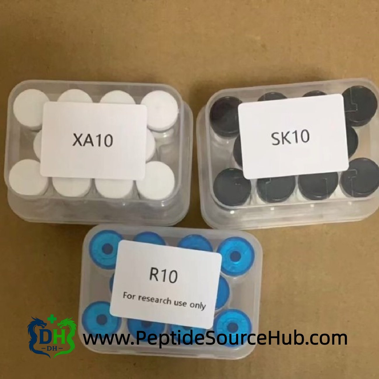 Three peptide vial kits with printed product codes