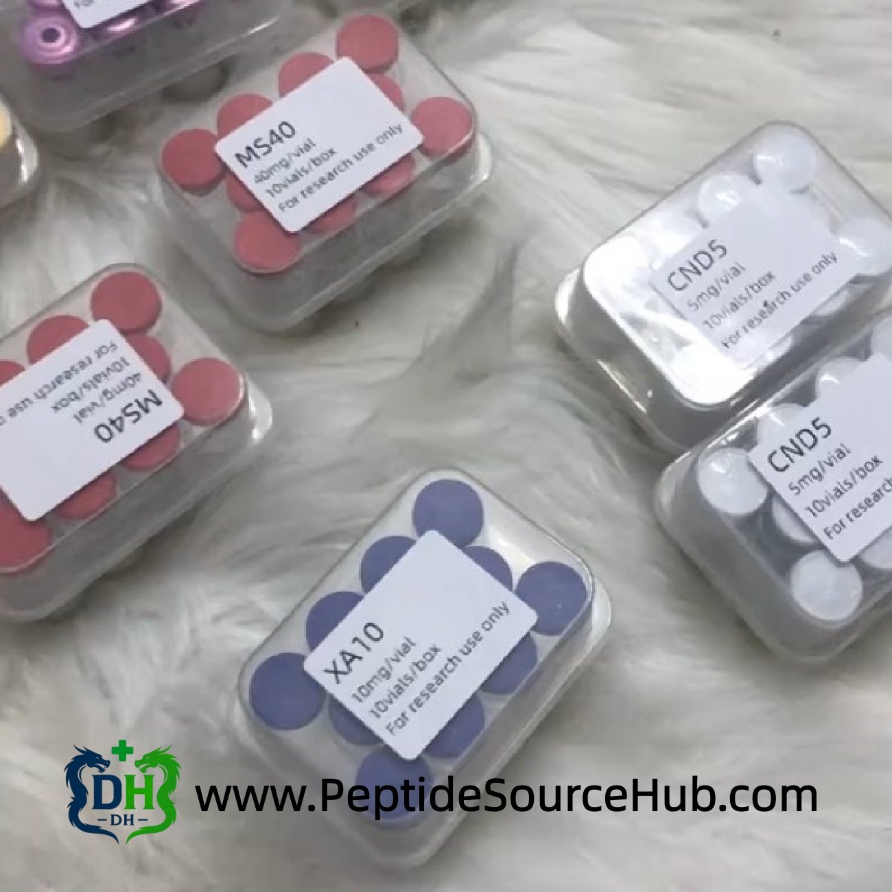 Peptide kit boxes displayed on soft background