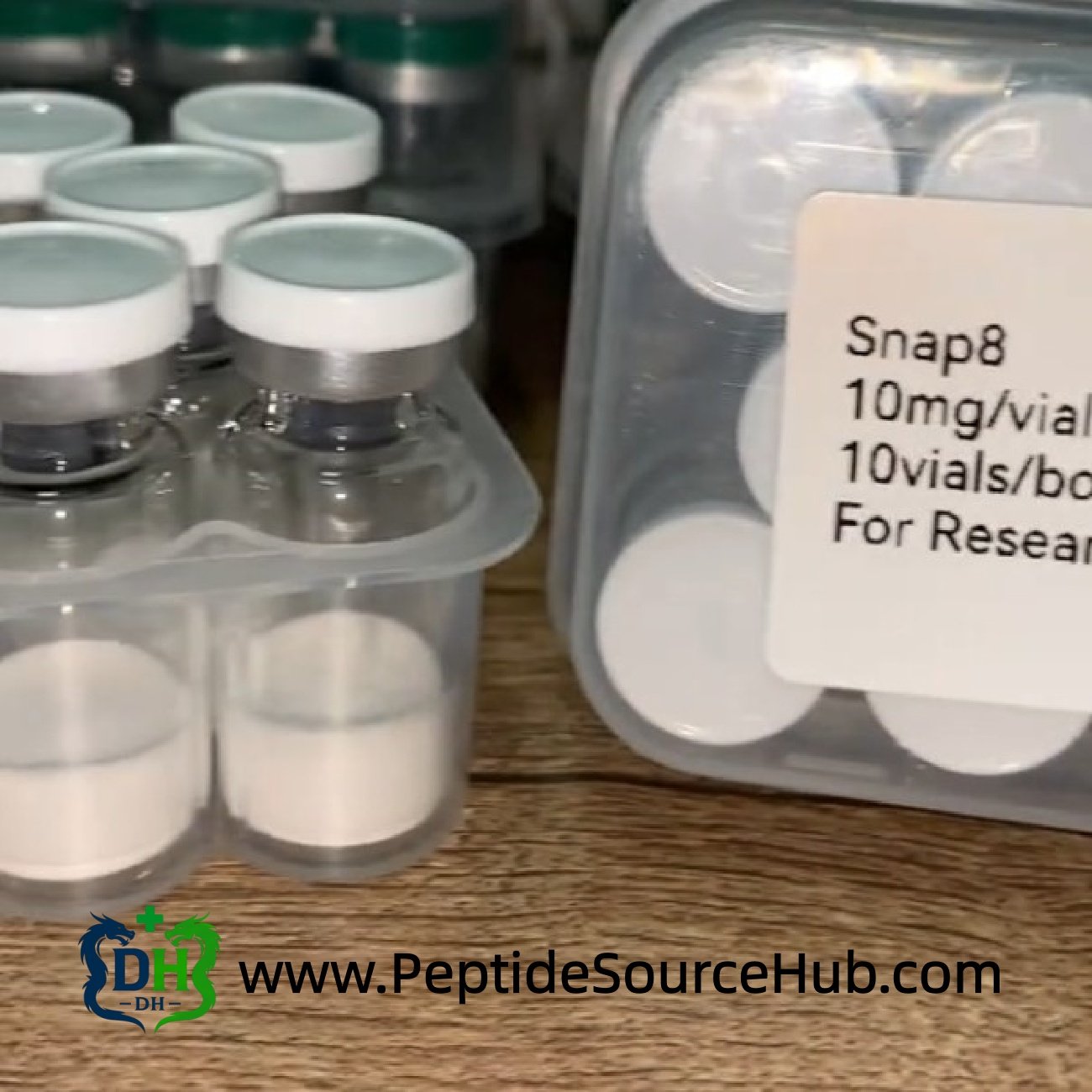 Snap8 10 mg vials and labeled box for research use