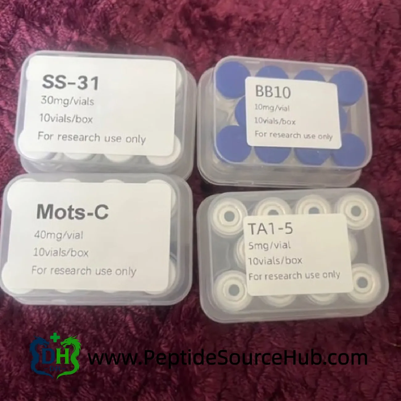 SS-31 peptide 30 mg vial box displayed with other research peptides