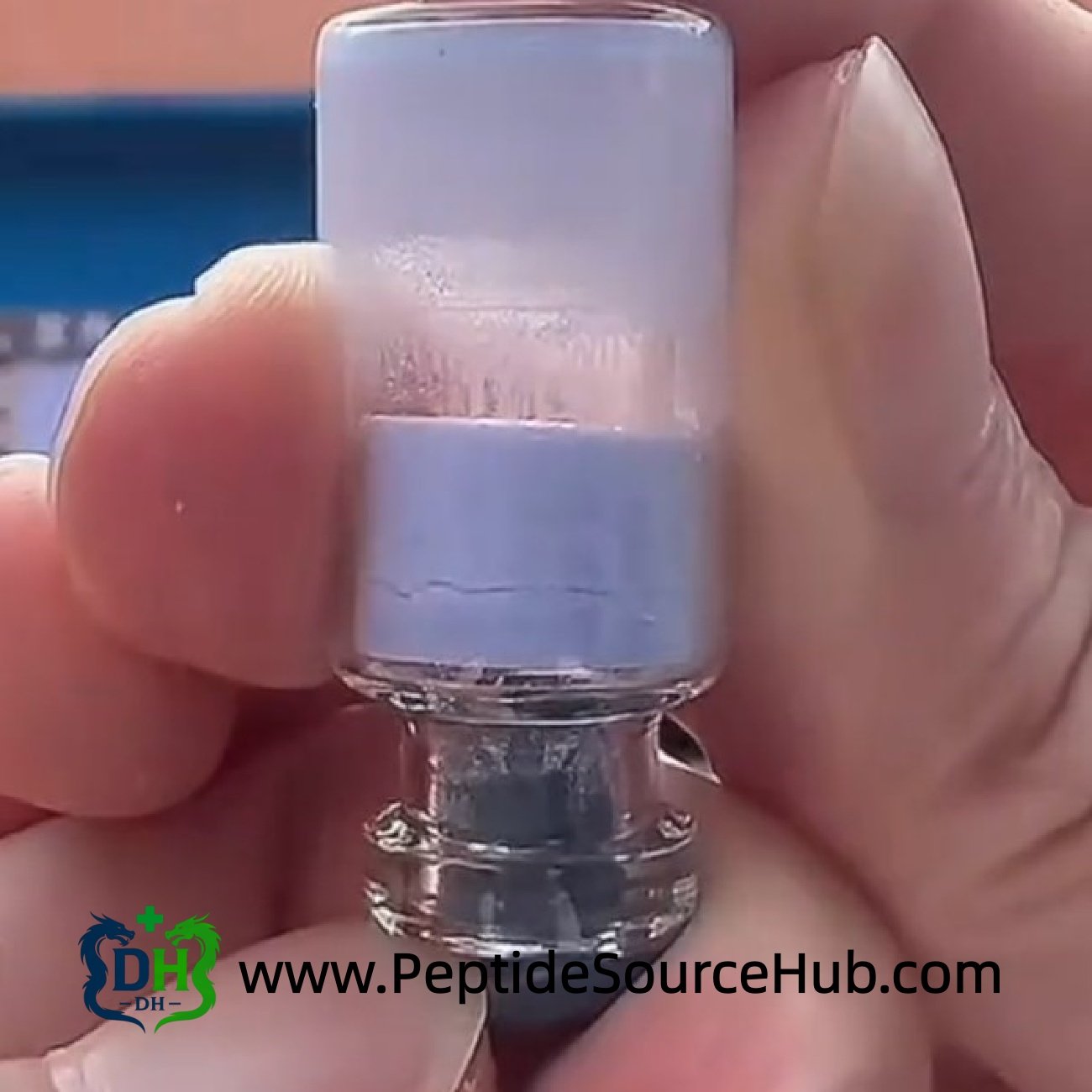 Blend TB-500 5 mg + BPC-157 5 mg + GHK-Cu 50 mg blue copper lyophilized powder vial close-up
