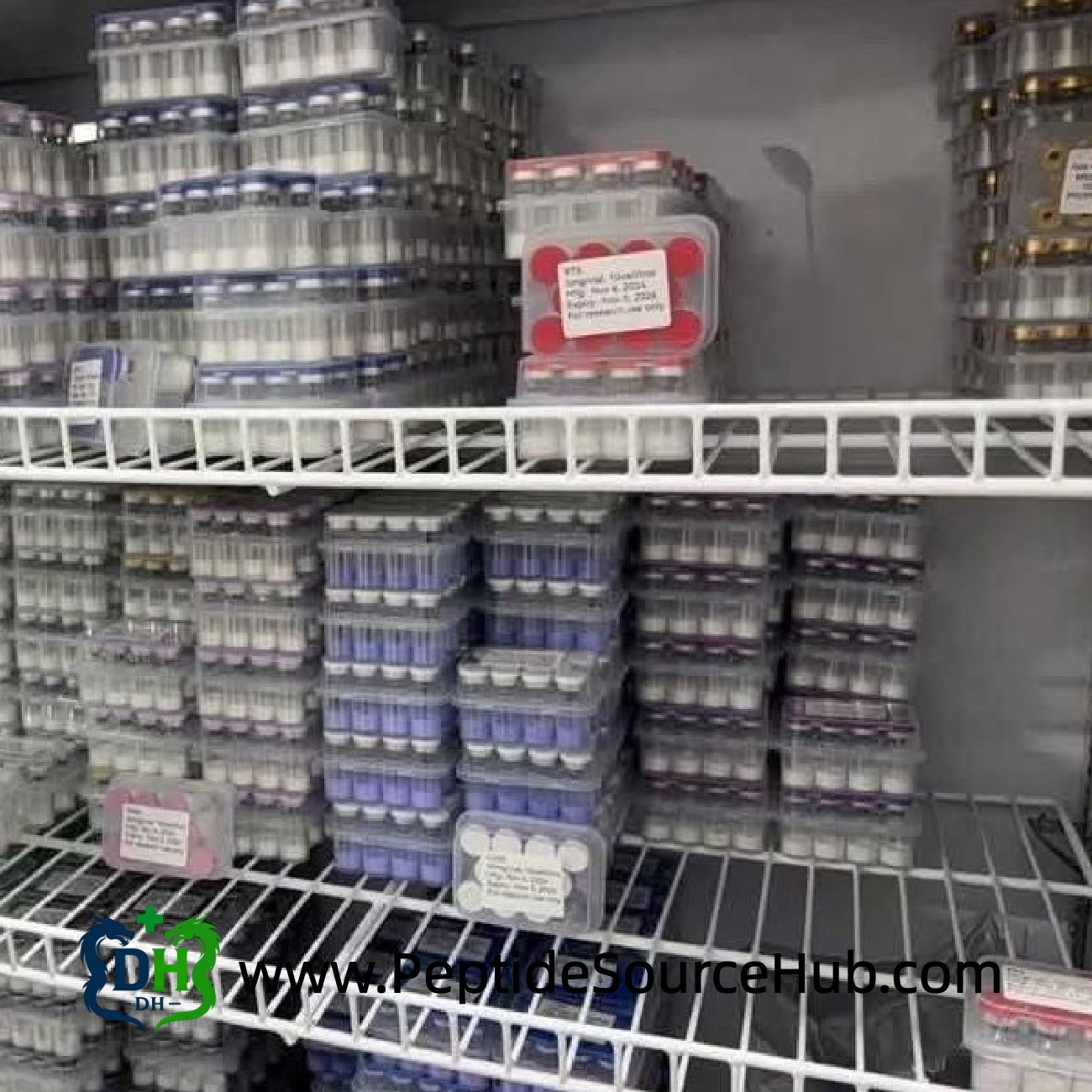 Cold storage racks with blue copper peptide kits