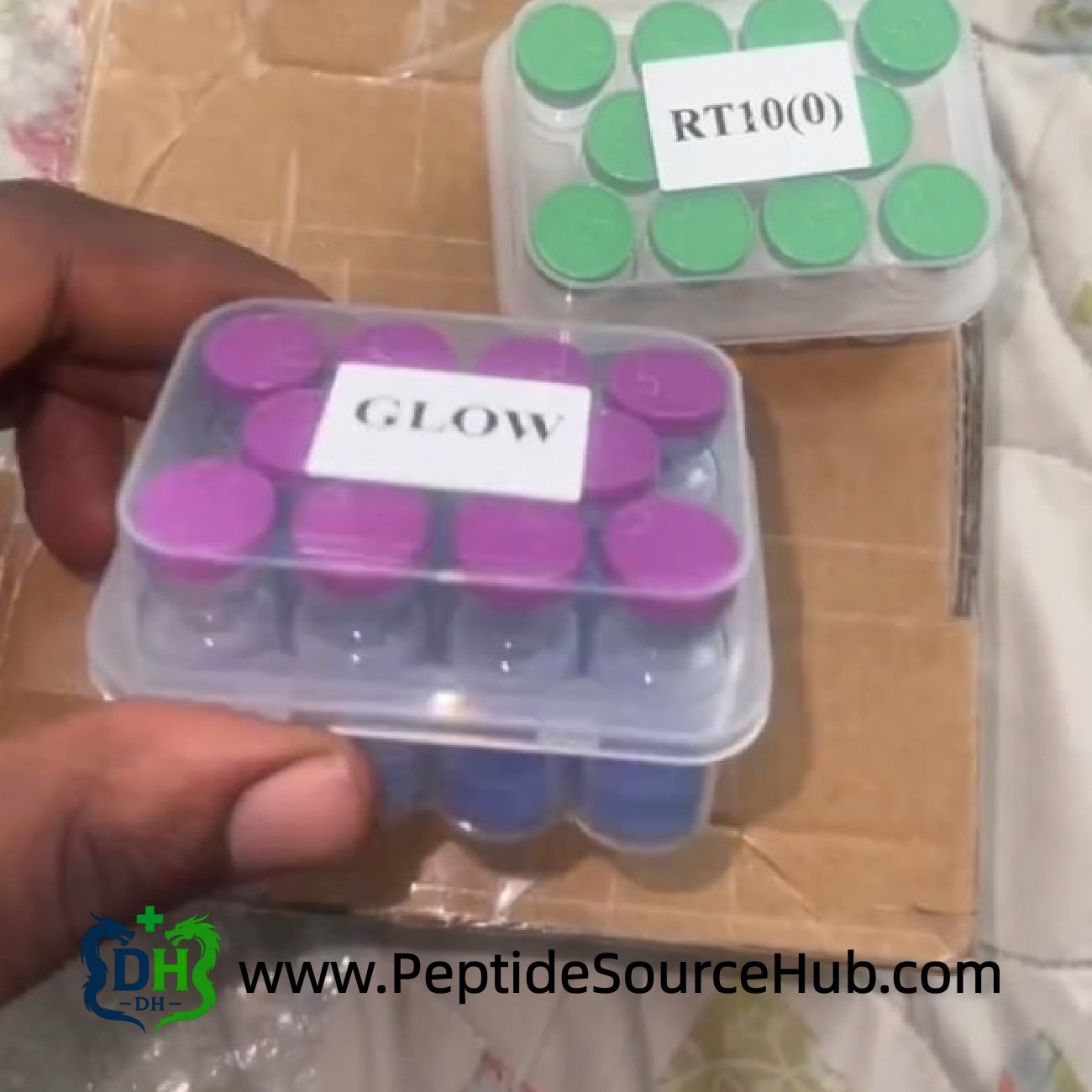 Customer holding purple-cap blue copper peptide kit box