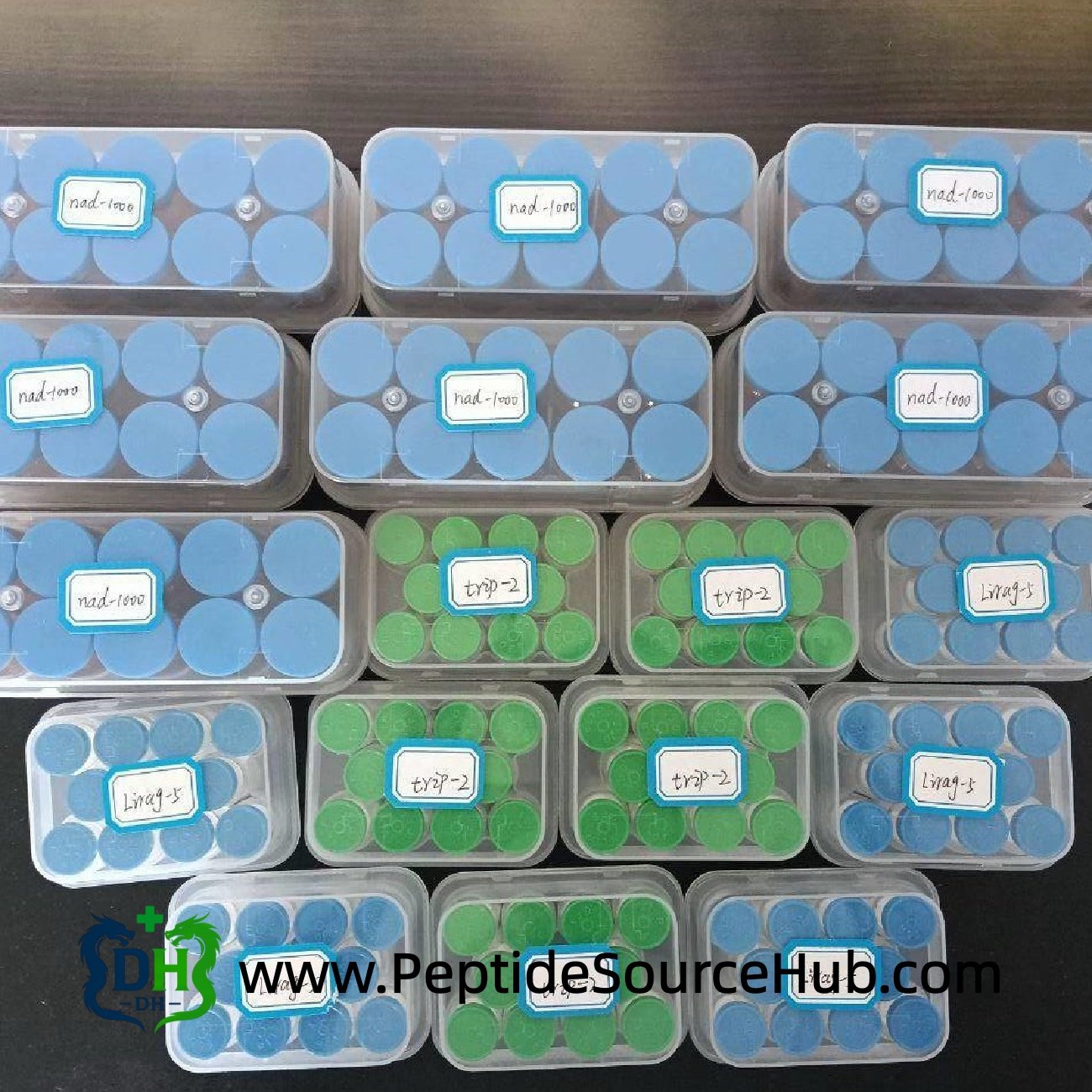 Mixed peptide vials including Triptorelin 2 mg in plastic tray