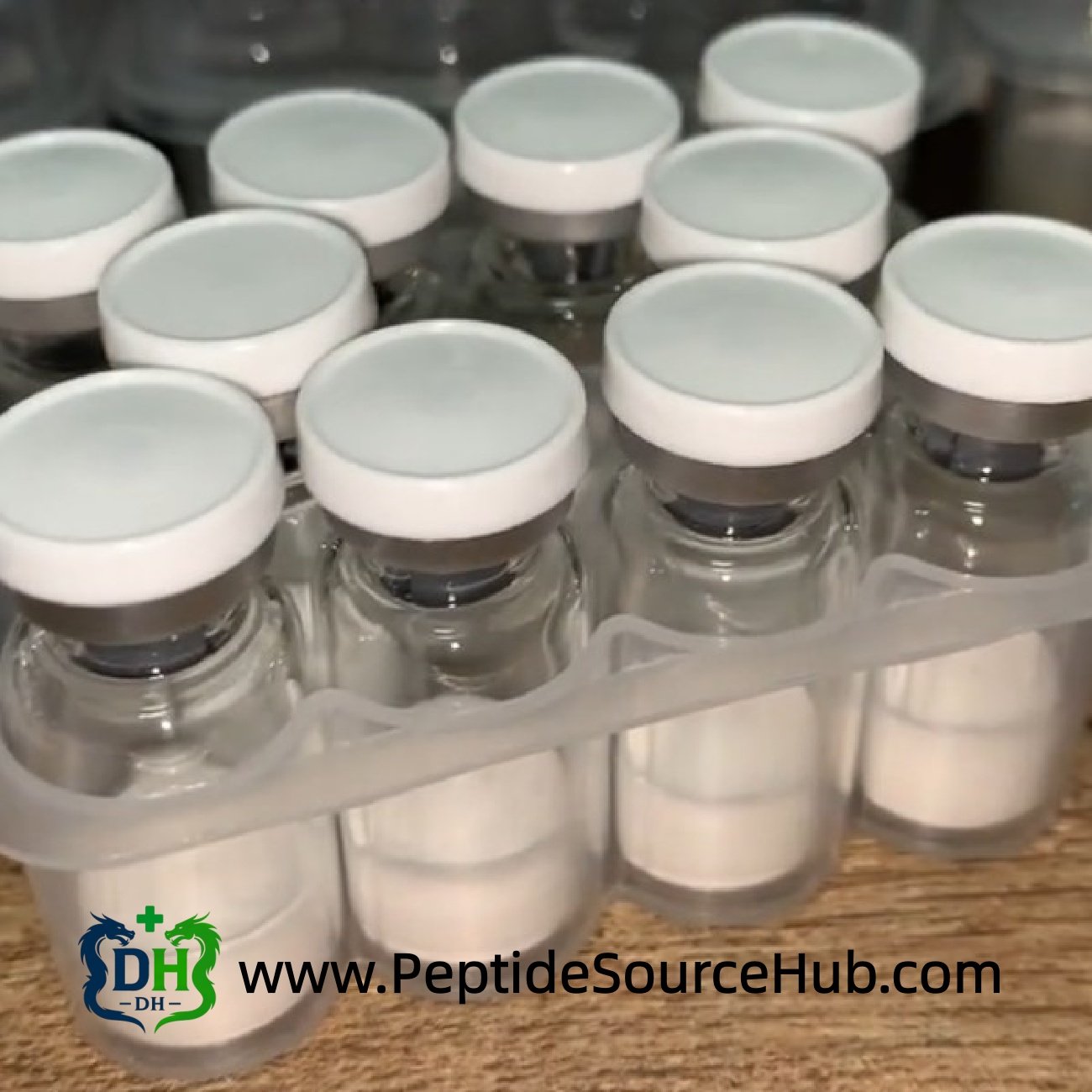 Clamshell tray of VIP peptide 10 mg white-cap vials