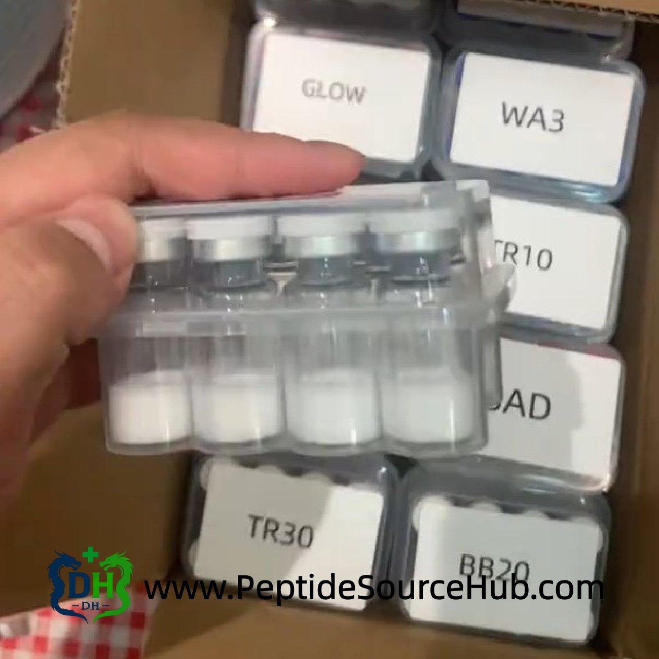 VIP peptide 10 mg pack held above labeled peptide kits