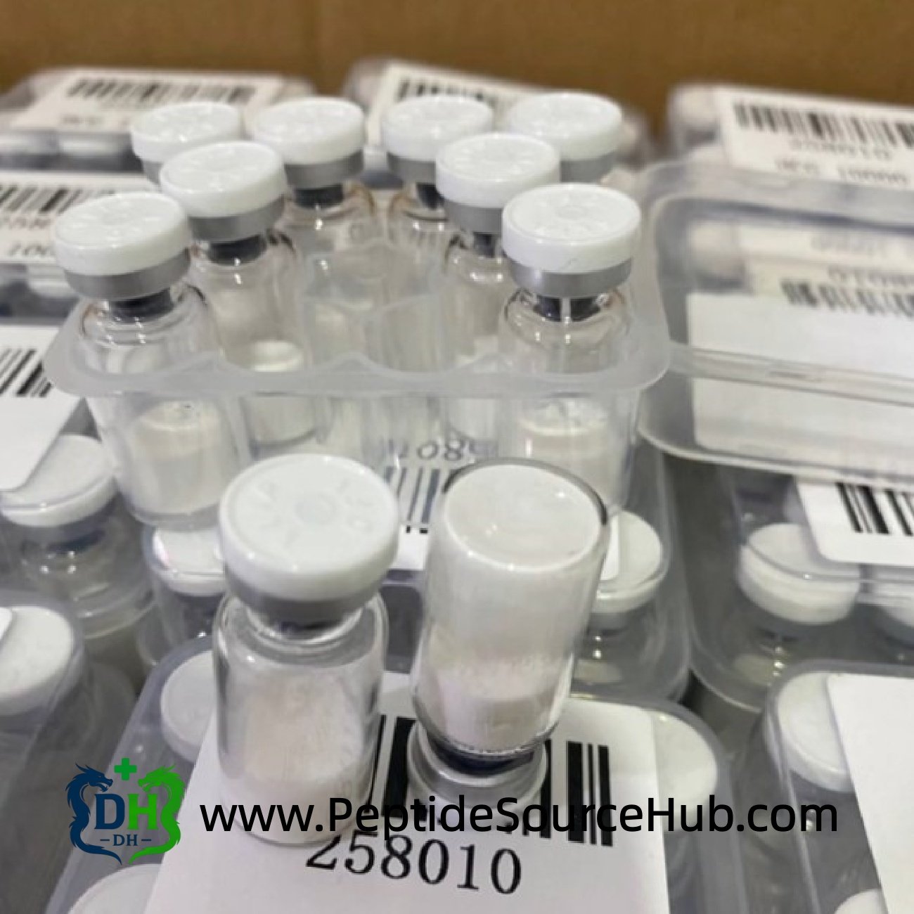VIP peptide 10 mg vials in clamshell tray with barcode